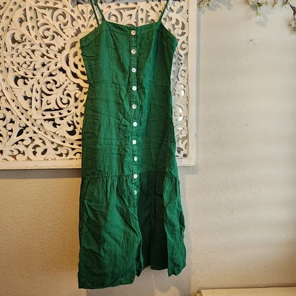 NATION LTD MIDI DRESS STRAPPY ORGANIC LINEN FRONT BUTTON SZ MEDIUM EUC - Picture 8 of 16